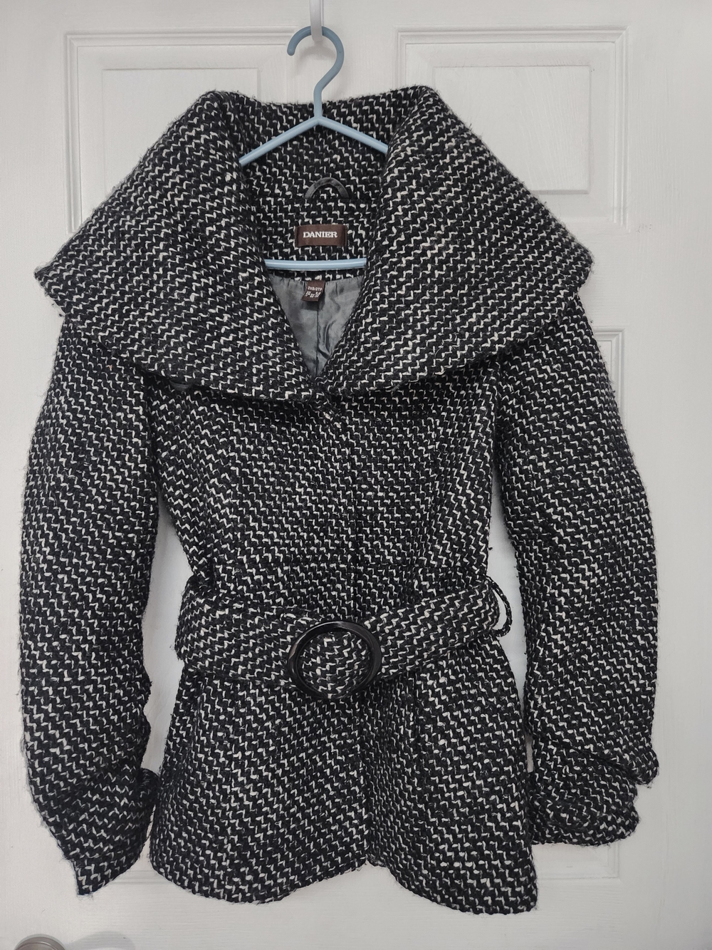 Danier Black & White Textured Belted Peacoat